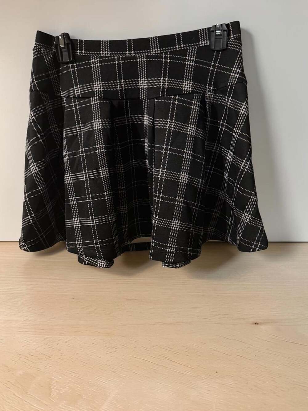 Social Collision Black and White Plaid Pleated Skater Skirt Size S/M